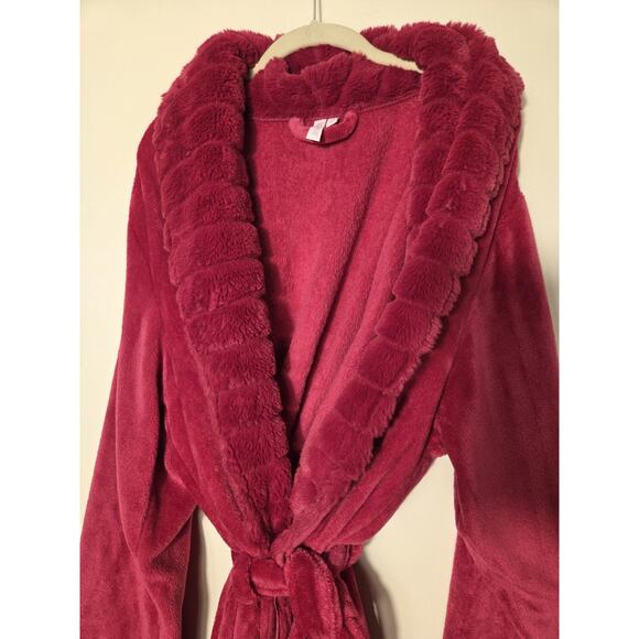 Joyspun Plush Bath Long Robe Womens 3XL Red W Pockets Shawl Collar Tie - Picture 5 of 11